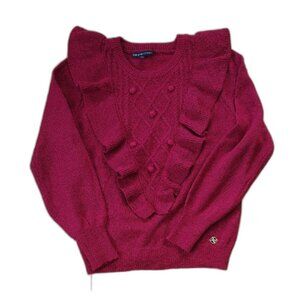 Adrienne Vittadini Red Knit Sweater with Ruffles Size Small